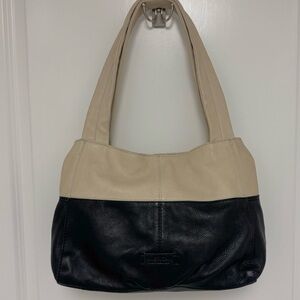 American Leather Co. Cream & Black Soft Leather Hobo Shoulder Bag